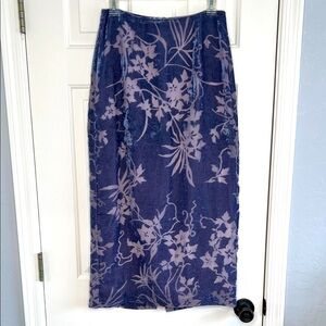 Vintage velvet floral burnout midi skirt blue & mauve Express size 7/8